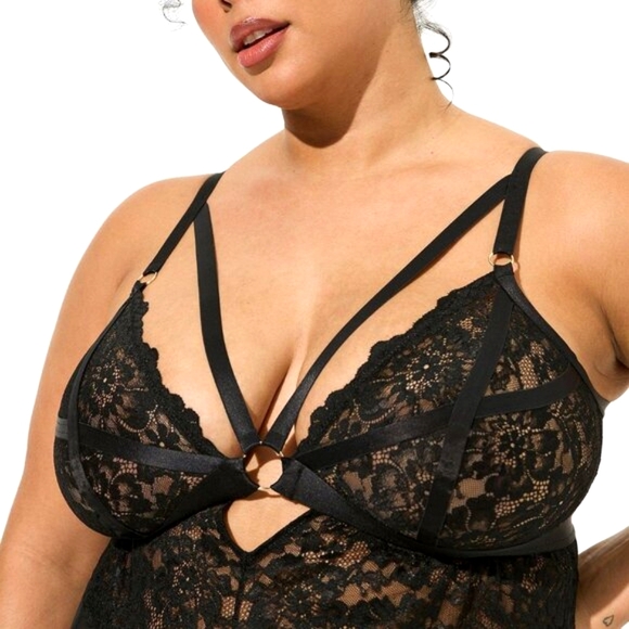 ❤️NWT VINTAGE TORRID LINGERIE - FLORAL LACE WIRELESS STRAPPY SHEER BABYDOLL   2X - Picture 3 of 9